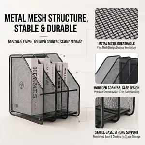 Schwarzer Aktenhalter aus Metalldraht mit 4 Fächern für die Schreibtischorganisation