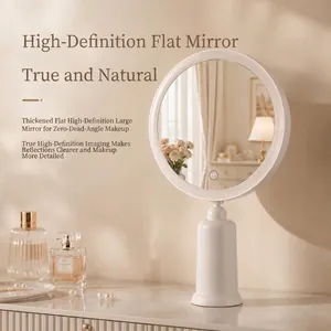 Elegant tabletop LED makeup mirror with high-definition glass and rechargeable stand