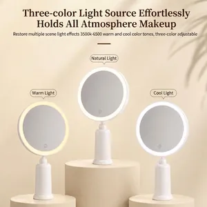High-definition LED desktop makeup mirror with 3 adjustable light modes 3500k-6500k