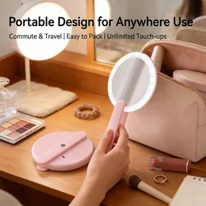 Mini Specchio per Trucco LED con Luce Specchio Cosmetico Portatile Pieghevole per Viaggi Dormitorio Studenti Specchio Piccolo Rotondo