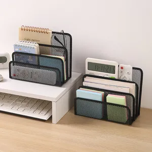 Black metal mesh desktop file organizer and notebook holder for office desk storage