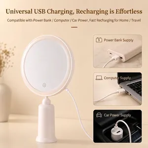 LED vanity mirror with ring light, USB rechargeable portable desktop makeup mirror