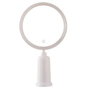 Portable LED desktop makeup mirror with touch sensor and rechargeable light ring