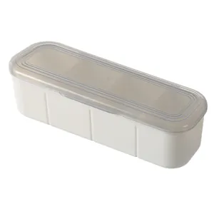 Three-compartment white kitchen seasoning storage box with clear airtight lid for spices