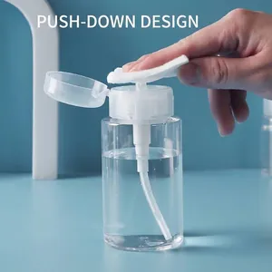 Portable travel press pump bottle for makeup remover and cosmetics dispenser
