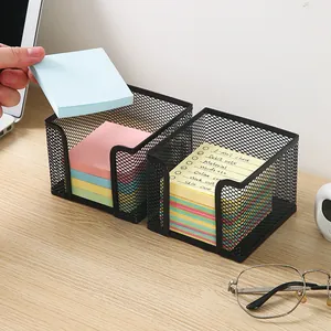 Minimalistische Schwarze Metallgitter Zettelbox Quadratische Schreibtisch Schreibwaren Aufbewahrungsbox Für Büro-Organizer