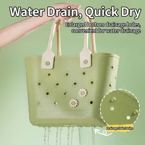 Green waterproof EVA beach bag shower caddy with drainage holes for outdoor and bathroom