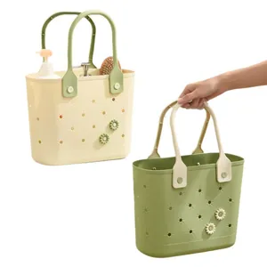 Portable bathroom storage basket and outdoor picnic tote with floral cutouts