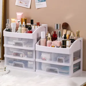 Organizer cosmetico da scrivania bianco a più strati con cassetti trasparenti di casa