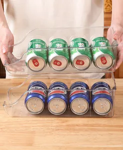 Clear stackable beverage organizer for refrigerator soda can storage pantry shelf