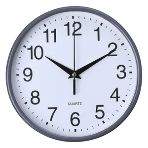 Minimalistische runde Wanduhr mit grauem Rahmen und weißem Zifferblatt Zahlen