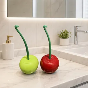 Kreative WC-Bürstengarnitur in Kirschform Mit Halter PP-Kunststoff Langer Griff Badezimmer Reinigungswerkzeug Dekorative Bürste Für Toilette