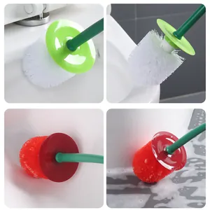 Kreative kirschförmige Toilettenbürste mit langem grünem Stiel und Spritzschutz für Bad
