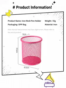 Porte-crayons rond en maille métallique rose, 9,5x9 cm, pour organiser le bureau