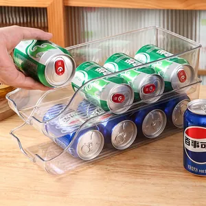 Clear stackable beverage organizer for refrigerator soda can storage