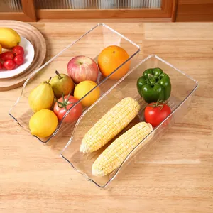 Food grade clear refrigerator storage bins with beveled open front for fruit and vegetables