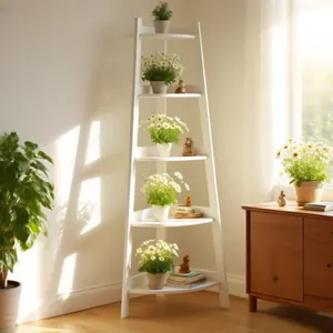 Étagère d'angle blanche à 5 niveaux et support de plante pour décoration moderne