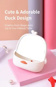 Nahaufnahme des kreativen Schminkspiegels in Entenform mit niedlichem orangefarbenem Schnabel.