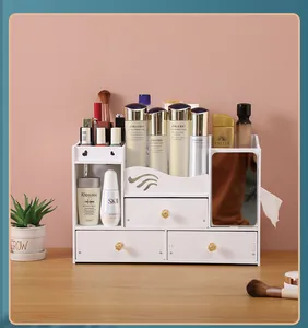 Weißer gestufter Kosmetik-Organizer mit Spiegel und Schubladen für Hautpflegeprodukte