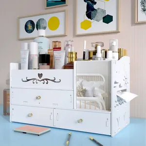 Weißer mehrlagiger Kosmetik-Organizer mit großer Kapazität, Schubladen, Spiegel und Halter