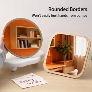 Espejo de Maquillaje de Madera de Sobremesa Minimalista Giratorio Redondo Cuadrado Marco de Madera Maciza Espejo de Tocador de Mesa de Alta Definición Para Dormitorio
