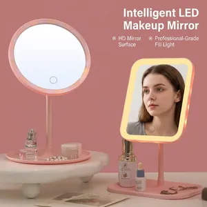 Rosa smarter LED-Schminkspiegel mit Touchscreen und verstellbarer Beleuchtung für den Tisch