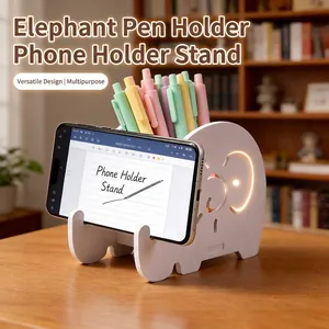 Portapenne a Forma di Elefante Organizzatore da Scrivania Multifunzionale Bianco PVC Supporto Telefono Contenitore Scrivania