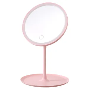 Eleganter rosa LED-Make-up-Spiegel für den Schreibtisch mit dimmbarem Lichtring und Touch