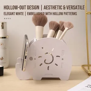 Simpatico organizer da scrivania in legno a forma di elefante bianco con porta cellulare