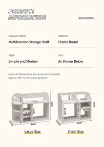 Dimensiones detalladas del organizador de escritorio multifuncional blanco de madera.