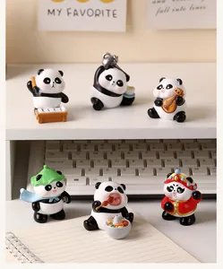 Set aus sechs niedlichen Panda-Harzfiguren für kreative Schreibtisch- oder Autodekorationen
