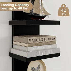 Modern black multi-tier floating shelves for wall-mounted storage and home decor display
