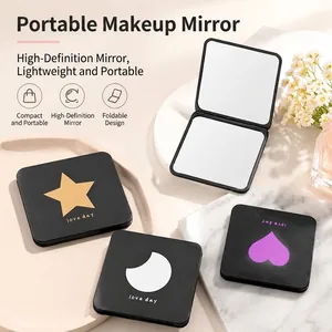 Tragbarer Mini Quadratischer Doppelseitiger Klappspiegel Matt Schwarz Kompakter Taschenspiegel Für Damen Make-up Reise