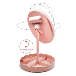 Rosa LED-Schminkspiegel mit Aufbewahrungsbox und um 90 Grad verstellbarem Spiegelkopf