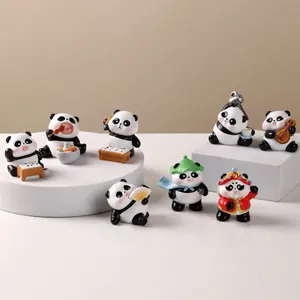 Set von 8 niedlichen Panda-Harzfiguren mit traditionellen chinesischen Themen für Deko.