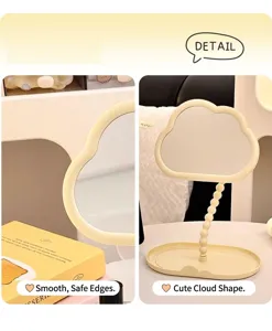 Detalle de espejo de maquillaje con forma de nube y bordes redondeados suaves