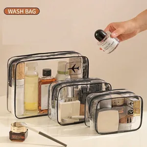Borsa per Trucco in PVC Trasparente Organizzatore da Viaggio Grande Capacità Impermeabile Custodia per Cosmetici Con Stampa Aereo Donna