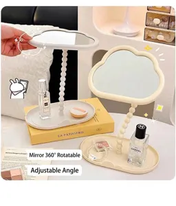 Espejo de maquillaje ajustable con forma de nube y rotación de 360 grados para mesa