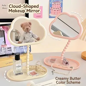 Espejo de Maquillaje de Mesa Con Forma de Nube Y Bandeja de Almacenamiento Giratorio 360 Grados Espejo Cosmético para Dormitorio