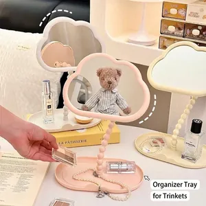 Espejo de maquillaje con forma de nube y bandeja de almacenamiento de joyas integrada