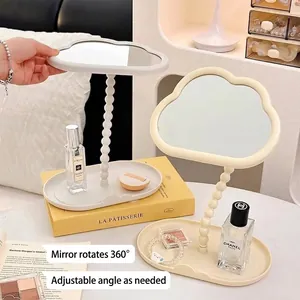 Espejo de maquillaje con forma de nube rotación de 360 grados y bandeja base