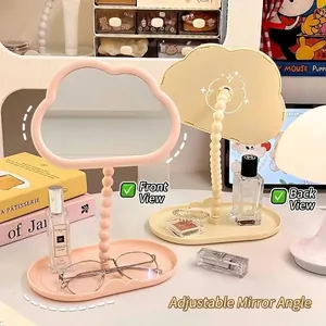 Lindo espejo de maquillaje de mesa con forma de nube rotación de 360 grados y bandeja de joyas