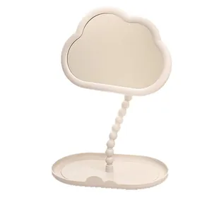 Espejo de maquillaje en forma de nube con cuello ajustable y bandeja de joyas de base