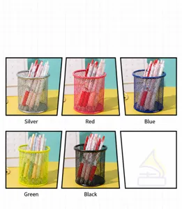 Porte-stylos ronds en maille métallique colorée pour l'organisation du bureau