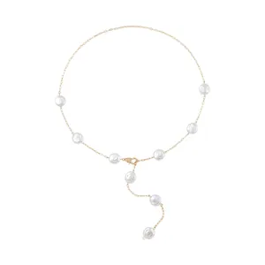 Elegant gold chain necklace featuring white baroque pearls with a stylish drop design.