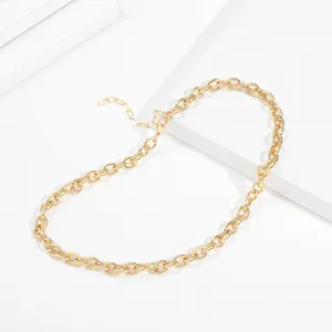 Close-up detail of a minimalist golden chunky link chain necklace with a hip-hop aesthetic