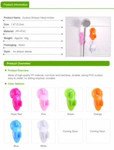 Adjustable suction cup shower head holder with various color options and dimensions