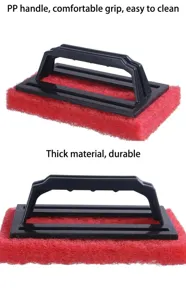 Detail view showing the red scouring pad and ergonomic black PP handle of the cleaning brush.