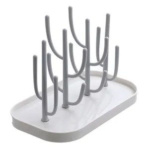 Sèche-biberon et tasses en forme de cactus avec base de drainage en plastique blanc