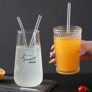 Transparante borosilicaatglas rietjes set voor sap en melkthee met een reinigingsborstel